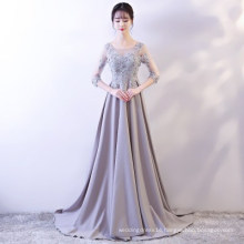 Plus size 2019 Floor Length A-line Long Evening Prom Gown See Through Half Sleeves Appliqued Lace Beaded Best Evening Dress